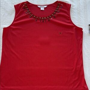 3/$20 NWT TanJay by Nygard Orange Red Embellished Tank Top Sz L